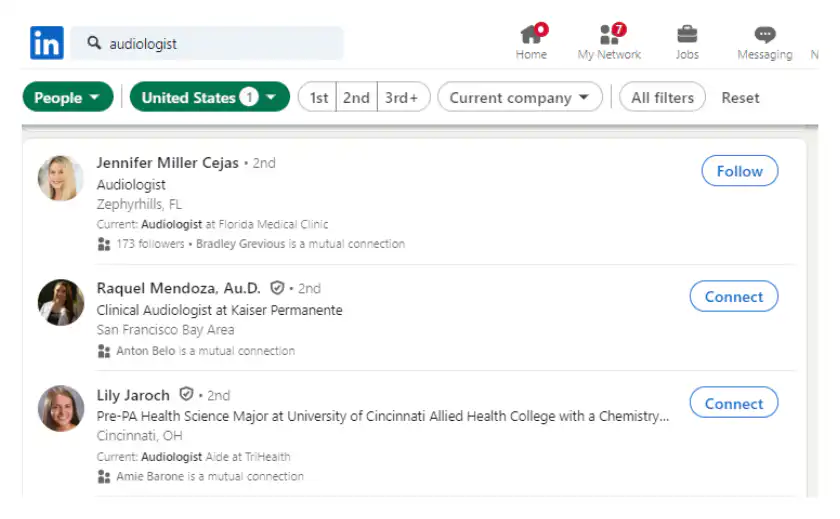 Search LinkedIn for Audiologists