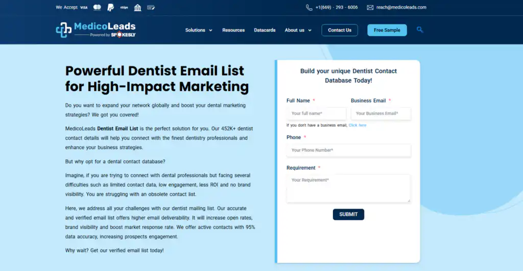 MedicoLeads verified dentist email list